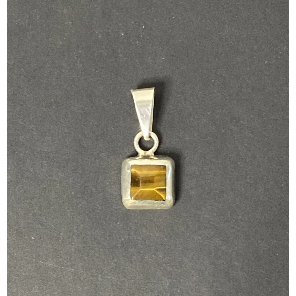 Sterling Silver 925 Mexico Pendant Tigers Eye Gemstone Brown Vintage
